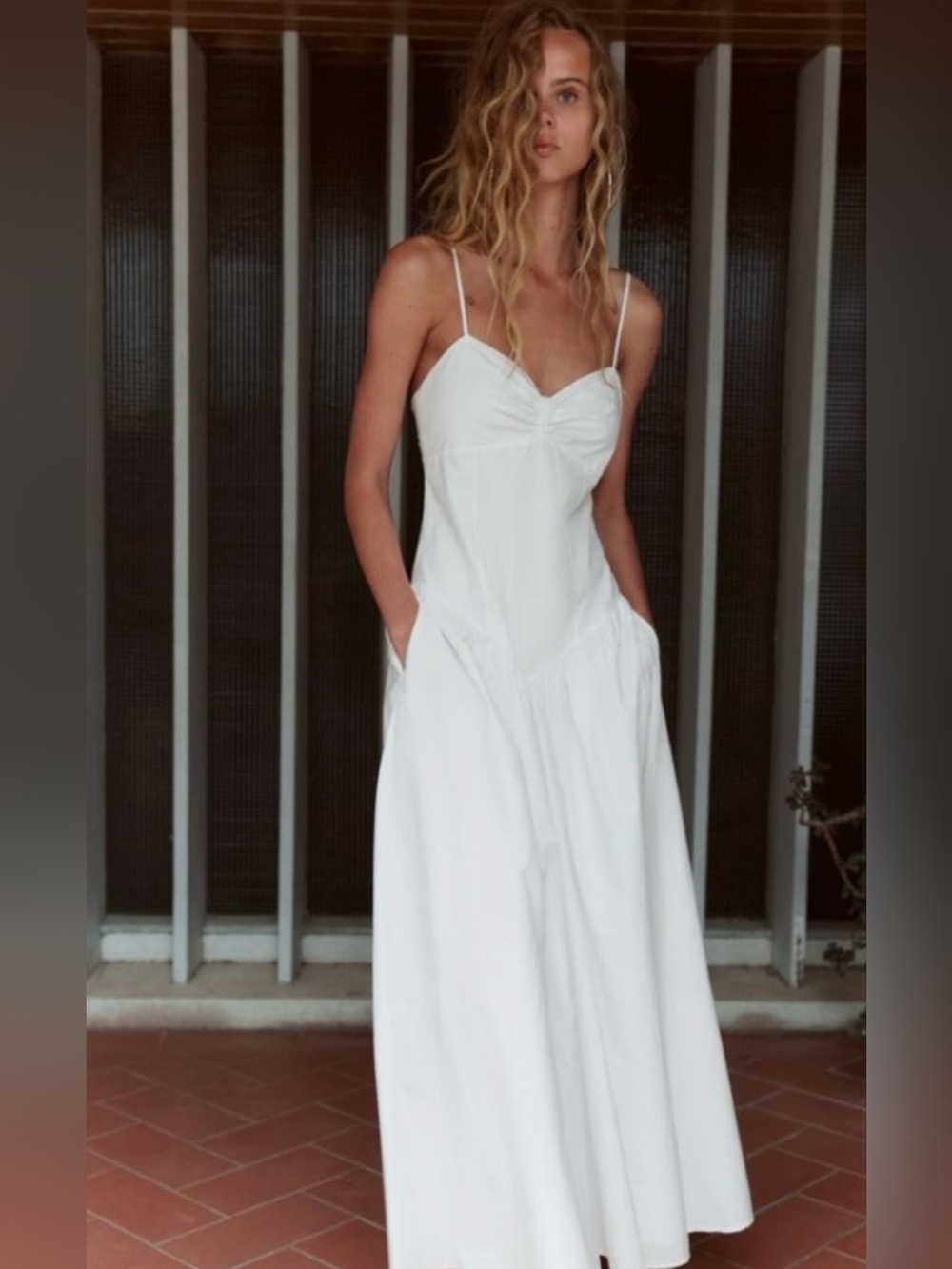 Zara cotton drop waist zip bodice maxi dress